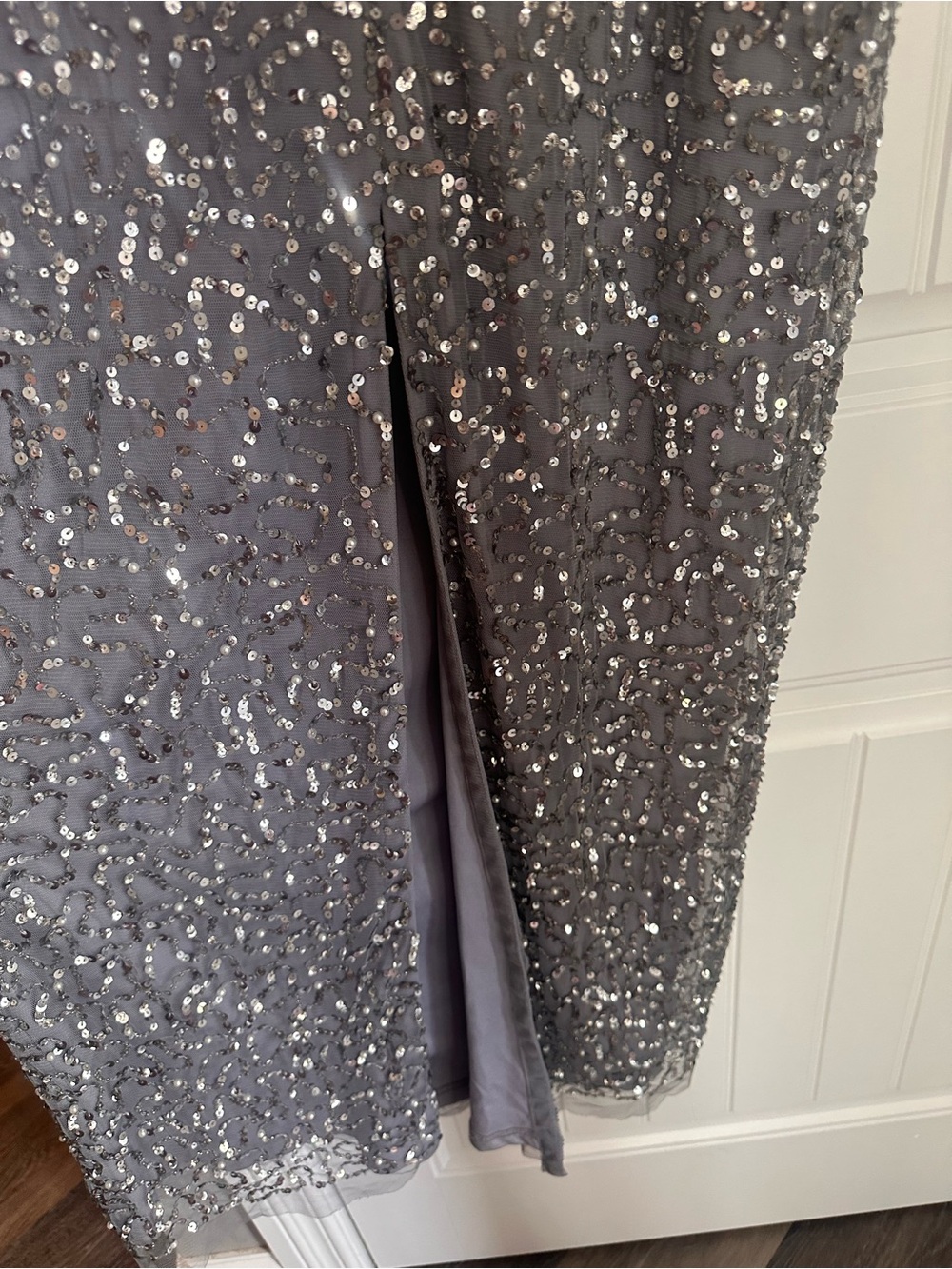 Adrianna Papell Silver Beaded Maxi Gown - Picture 10 of 11